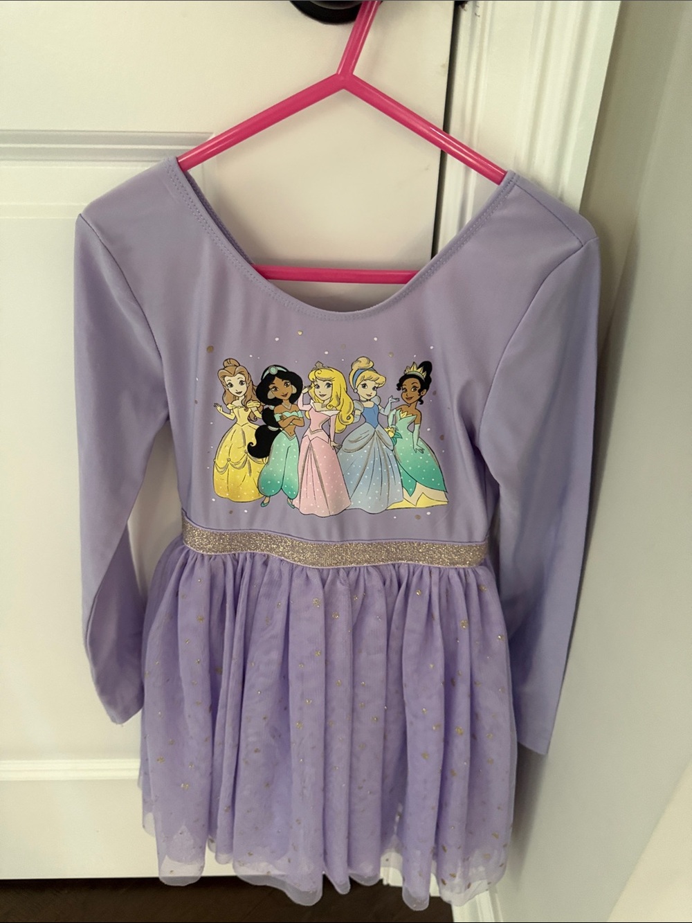 Disney Girls Lavender Princess Dress with Multicolor Princess Print